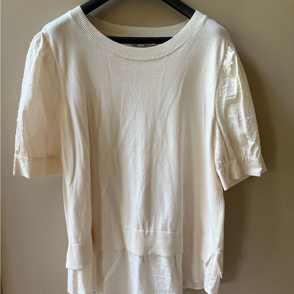 Loft size xl worn once Cream light sweater sleeves and bottom faux shirt Top